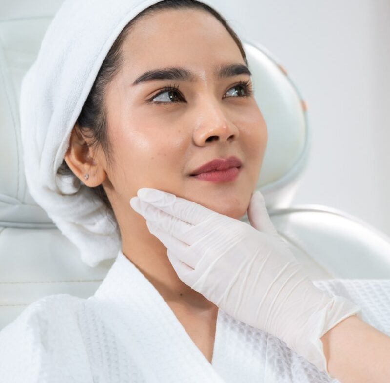 young Asian woman making cosmetology treatment skin injection, Mesotherapy of face beauty care